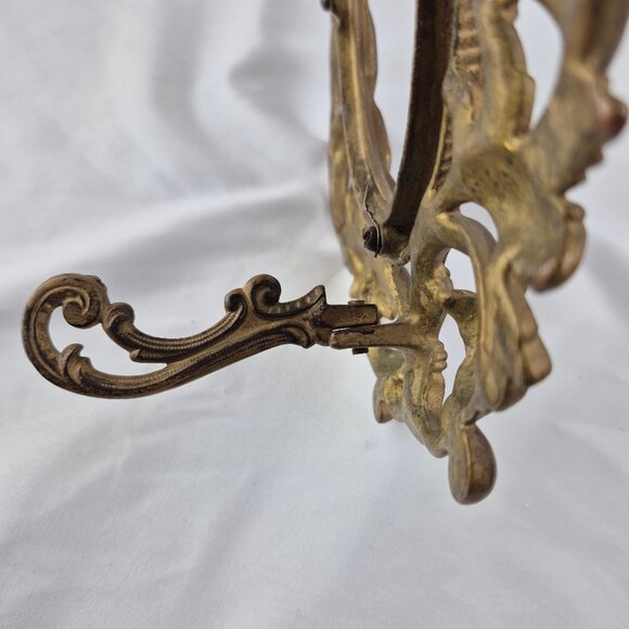 Vintage Oval Brass Ornate Table Top Picture Frame Swivel Easel Stand Scroll Work - Picture 6 of 16